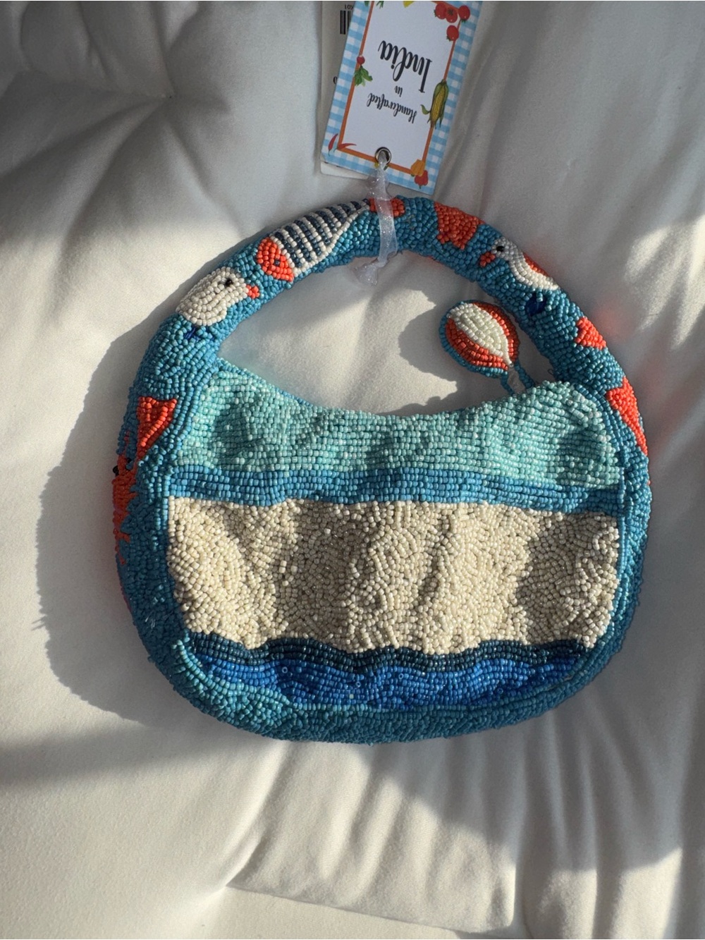 Crab at the Beach Beaded Handbag Handmade in India New with Tags - Picture 6 of 13